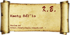Kmety Béla névjegykártya