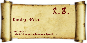 Kmety Béla névjegykártya
